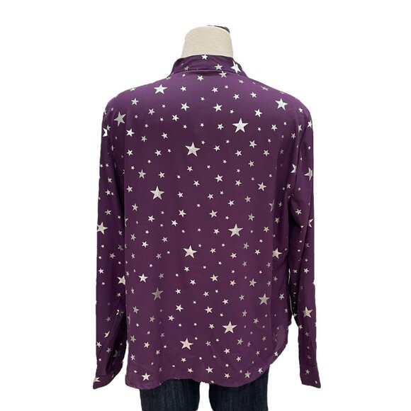 Allegra K Star Print Blouse Purple, Celestial Casual Chic Office Party Festival - Picture 10 of 11